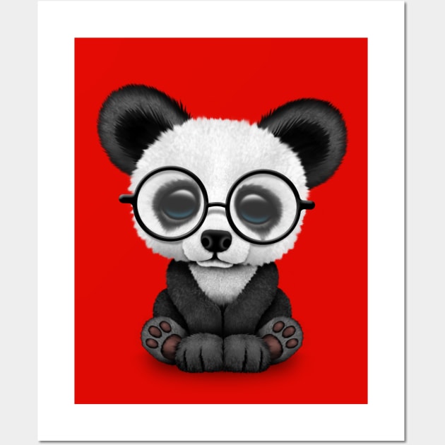 Cute Panda Bear Cub with Eye Glasses Wall Art by jeffbartels